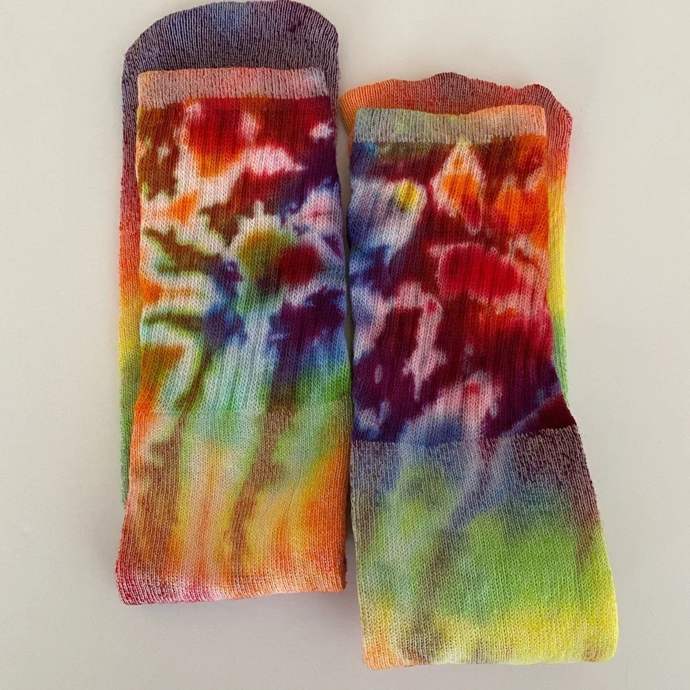 Tie Dye Socks Colorful Retro Boho Rainbow Cotton Blend Tube Handmade Sock Hippie